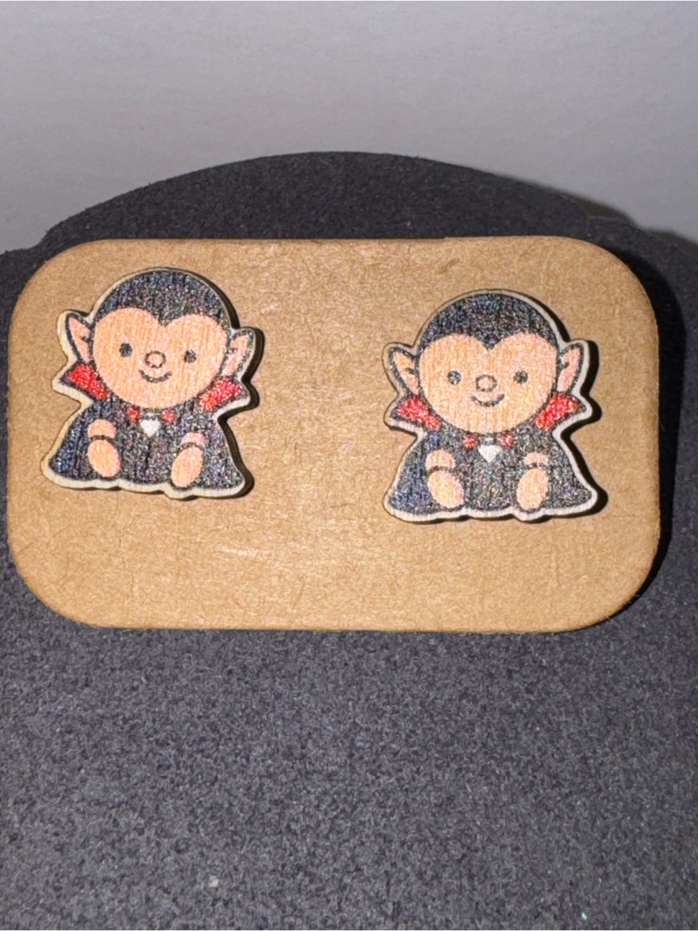 Cute Vampire Monkey Wooden Earrings - Black, Red, Peach
